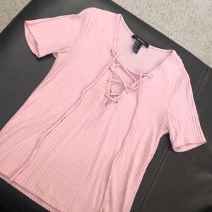 Pink Lace Up Top